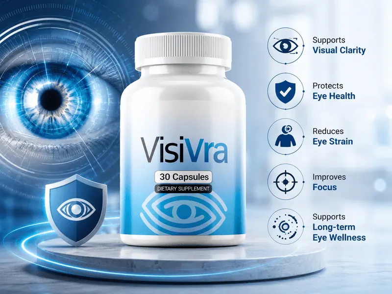 VISIVRA eye supplement benefits vision support infographic
